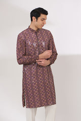AUBERGINE SHEETING AND GEORGETTE WITH CREPE LINING KURTA AND COTTON SILK PANTS