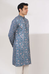 TEAL BLUE SHEETING AND GEORGETTE WITH CREPE LINING KURTA AND COTTON SILK PANTS