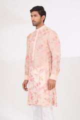 BLUSH PINK FULLY THREAD AND SEQUINS WORK UNLINED KURTA WITH COTTON SILK PANTS