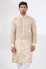 SAGE FULLY THREAD AND SEQUINS WORK UNLINED KURTA WITH COTTON SILK PANTS