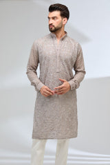 GREY GEORGETTE FULLY THREAD KURTA WITH PANTS