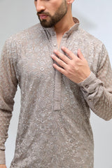 GREY GEORGETTE FULLY THREAD KURTA WITH PANTS