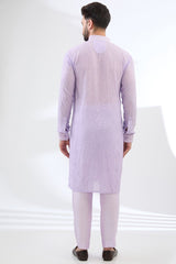 LILAC GEORGETTE FULLY EMBROIDERED KURTA WITH PANTS