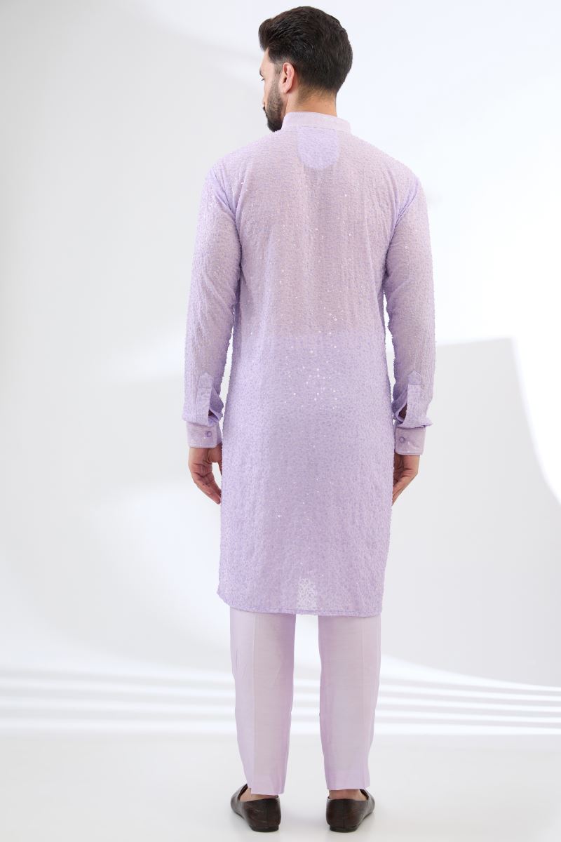 LILAC GEORGETTE FULLY EMBROIDERED KURTA WITH PANTS