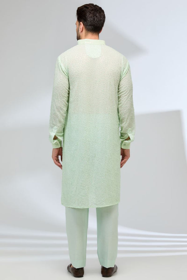 MINT GREEN GEORGETTE FULLY EMBROIDERED KURTA WITH PANTS