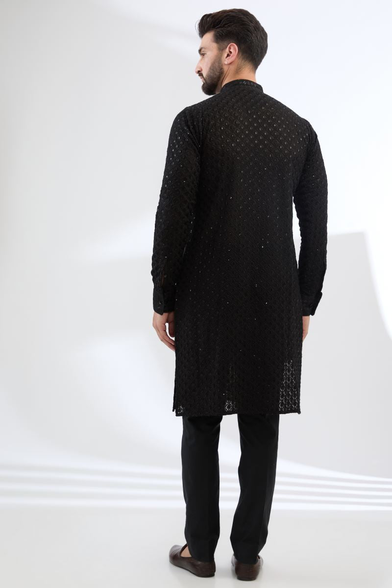 BLACK FULLY THREAD WORK KURTA WITH PANTS