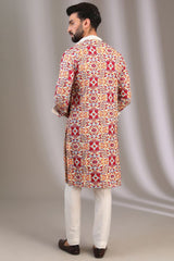 IVORY MULTI COLOR THREAD JAAL KURTA WITH PANTS