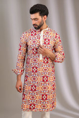 IVORY MULTI COLOR THREAD JAAL KURTA WITH PANTS