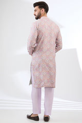 PINK FRONT EMBROIDERED AND BACK PRINTED KURTA WITH PANTS