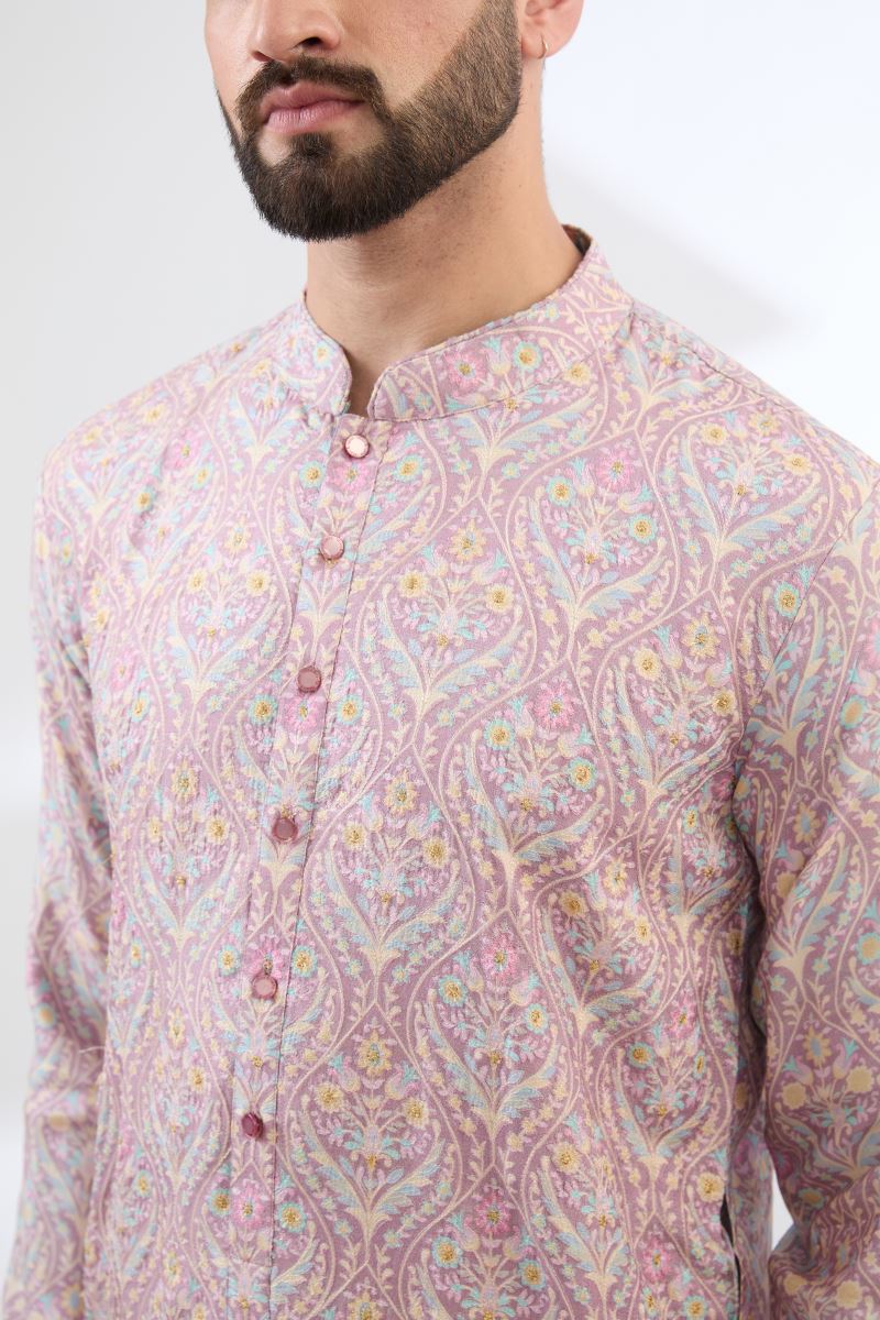 PINK FRONT EMBROIDERED AND BACK PRINTED KURTA WITH PANTS