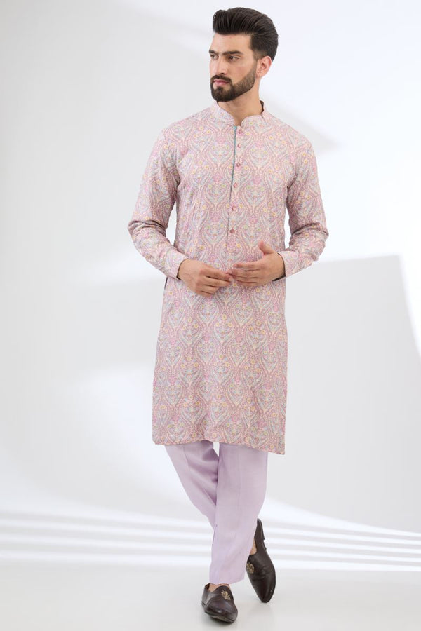 PINK THREAD WORK FULLY EMBROIDERED KURTA WITH PANTS