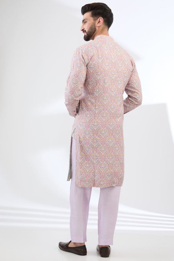 PINK THREAD WORK FULLY EMBROIDERED KURTA WITH PANTS