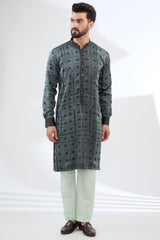 BLACK AND GREY SQUARE SHIBORI PRINT KURTA WITH PANTS