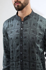 BLACK AND GREY SQUARE SHIBORI PRINT KURTA WITH PANTS