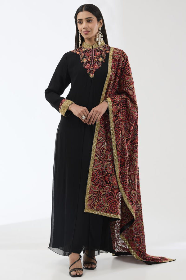 AYAT BLACK LONG 2 LAYER KURTA SET