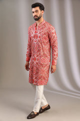 IVORY MULTI COLOR THREAD JAAL UNLINED KURTA WITH PANTS