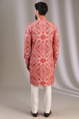 IVORY MULTI COLOR THREAD JAAL UNLINED KURTA WITH PANTS