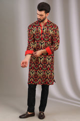 BLACK MULTI COLOR SILK THREAD KURTA WITH PANTS