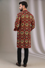 BLACK MULTI COLOR SILK THREAD KURTA WITH PANTS