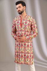 IVORY MULTI COLOR THREAD JAAL KURTA WITH PANTS