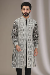 BLACK WITH WHITE THREAD FULLY EMBROIDERED WORK KURTA WITH PANTS