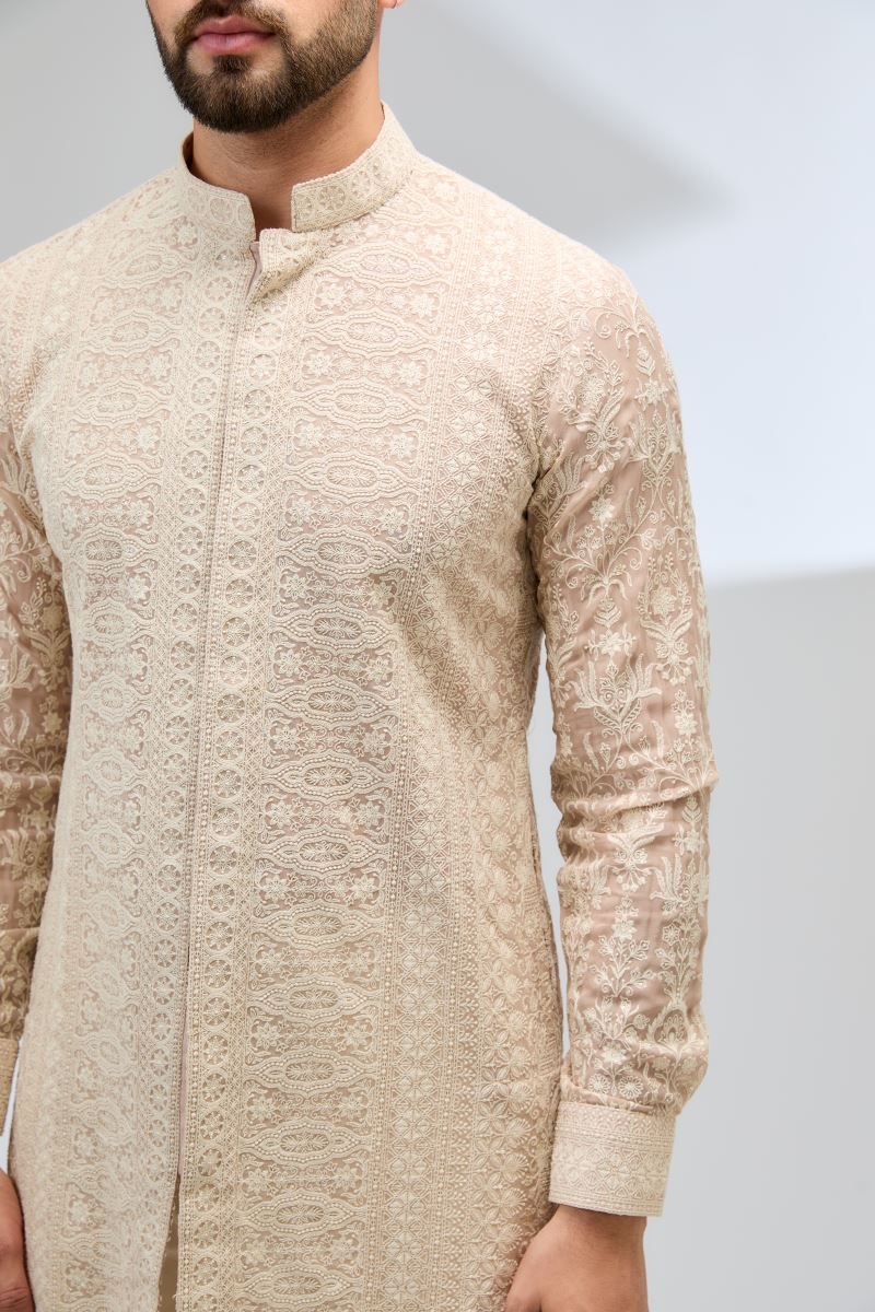 NUDE PINK THREAD EMBROIDERED KURTA WITH PANTS