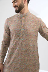 GOLD MULTI THREAD WORK KURTA WITH PANTS