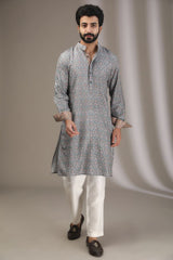 TEAL PRINT FULLY EMBROIDERED KURTA WITH PANTS