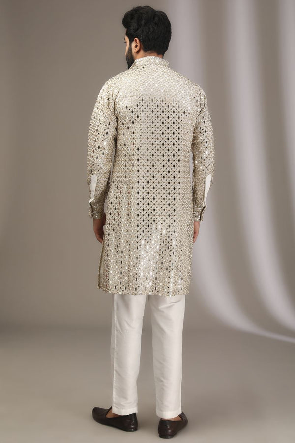 IVORY FULL EMBROIDERED MIRROR WORK AND SEQUINS KURTA WITH PANTS