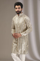 IVORY FULL EMBROIDERED MIRROR WORK AND SEQUINS KURTA WITH PANTS