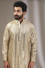 IVORY FULL EMBROIDERED MIRROR WORK AND SEQUINS KURTA WITH PANTS