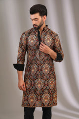 BLACK MULTI THREAD AND SEQUINS WORK KURTA WITH PANTS