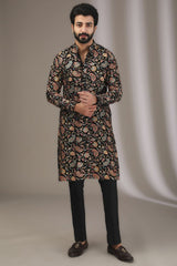 BLACK FULLY EMBROIDERED MULTI SEQUINS AND THREAD WORK KURTA WITH PANTS