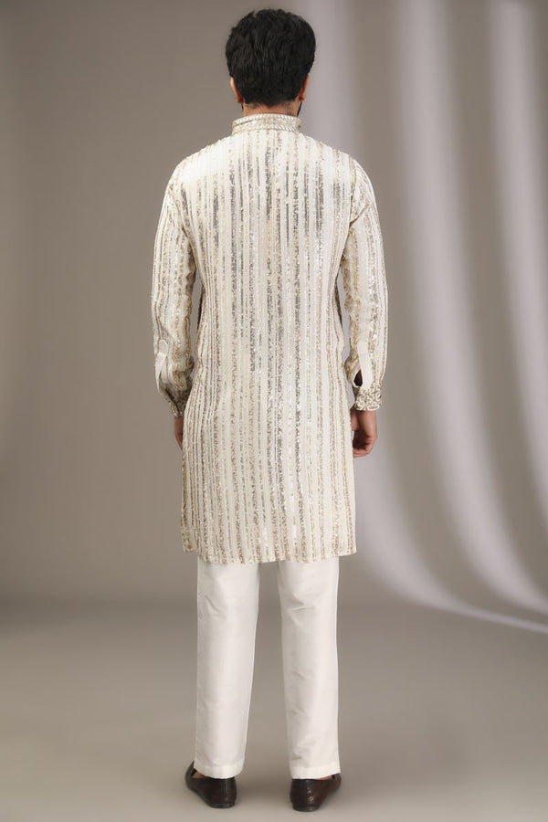 IVORY MIRROR AND SEQUINS WORK KURTA WITH PANTS