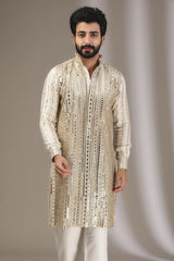 IVORY MIRROR AND SEQUINS WORK KURTA WITH PANTS