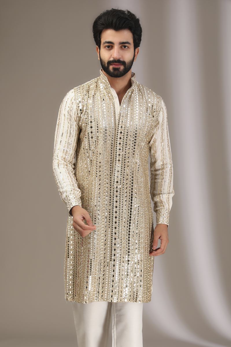 IVORY MIRROR AND SEQUINS WORK KURTA WITH PANTS