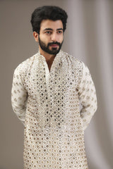 IVORY SEQUINS AND MIRROR WORK KURTA WITH PANTS