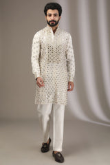 IVORY SEQUINS AND MIRROR WORK KURTA WITH PANTS