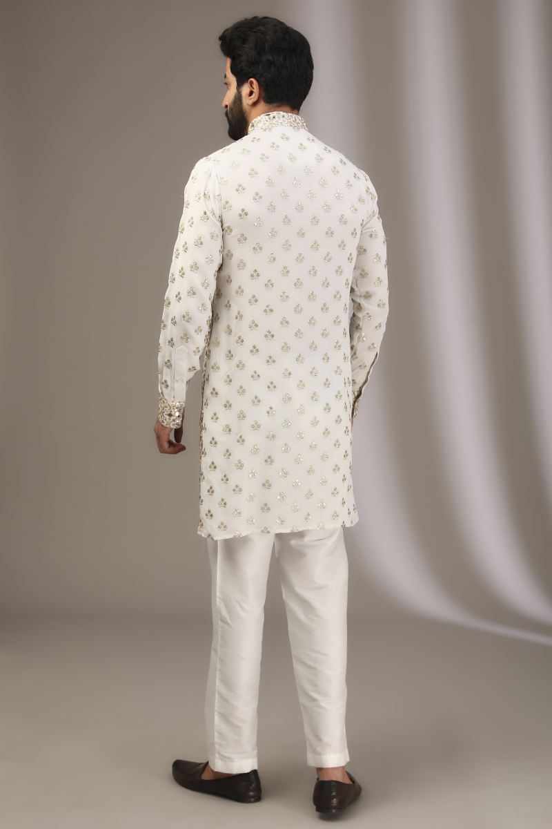 IVORY SEQUINS AND MIRROR WORK KURTA WITH PANTS