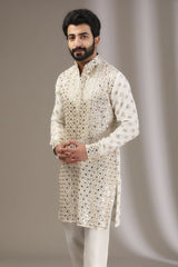 IVORY SEQUINS AND MIRROR WORK KURTA WITH PANTS