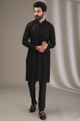 BLACK TONAL LINES BRUST KURTA WITH PANTS