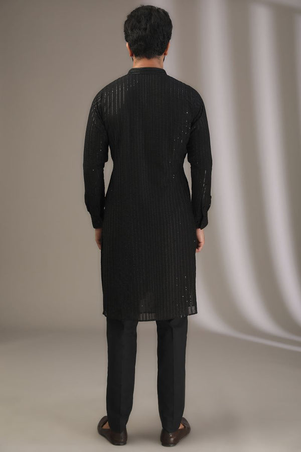 BLACK TONAL LINES BRUST KURTA WITH PANTS