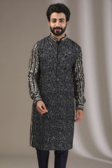 BLUE FULLY EMBROIDERED SEQUINS AND METAL THREAD WORK KURTA WITH PANTS