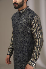 BLUE FULLY EMBROIDERED SEQUINS AND METAL THREAD WORK KURTA WITH PANTS