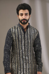 BLUE SEQUINS AND METAL THREAD WORK FULLY EMBROIDERED KURTA WITH PANTS