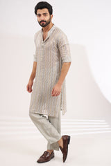 SILVER GREY GEORGETTE WITH FULLY EMBROIDERED KURTA WITH PANTS