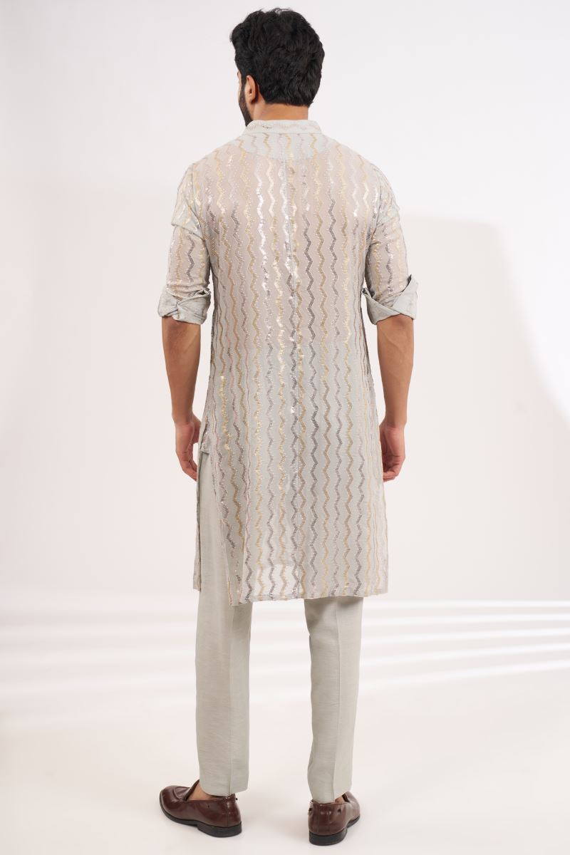 SILVER GREY GEORGETTE WITH FULLY EMBROIDERED KURTA WITH PANTS