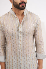 SILVER GREY GEORGETTE WITH FULLY EMBROIDERED KURTA WITH PANTS