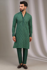 GREEN LEAF BOOTI THREAD WORK KURTA WITH PANTS