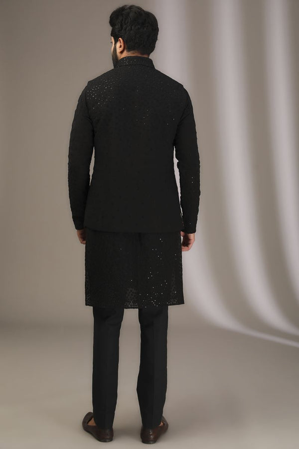 BLACK NARGIS BRUST KURTA WITH BUNDI AND PANTS